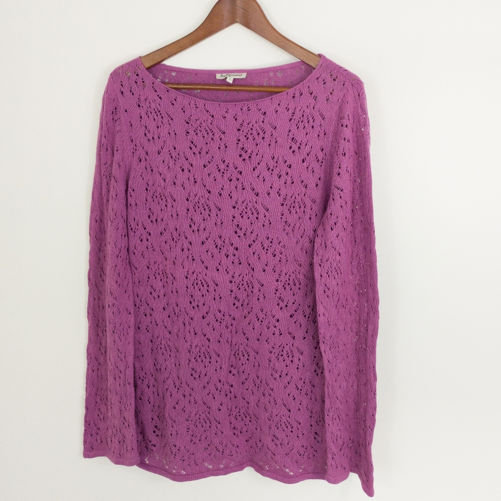 Indigenous Organic Cotton Hand Loomed Open Knit Sweater Large Berry Purple